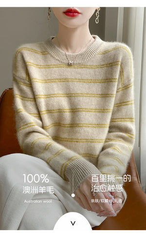 VILZSTUDIOS Cozy Striped Woolen Knit Sweater