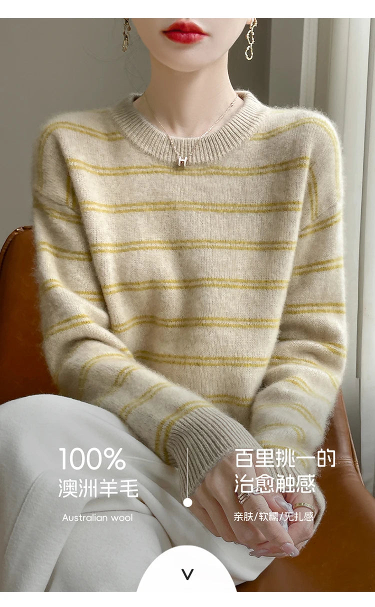 VILZSTUDIOS Cozy Striped Woolen Knit Sweater