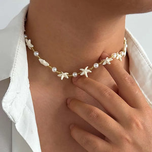 VILZSTUDIOS Vintage Crystal Bead Shell Necklace