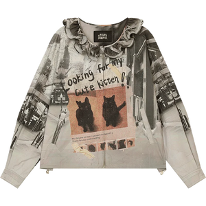 VILZSTUDIOS Retro Cats Print Loose Jacket