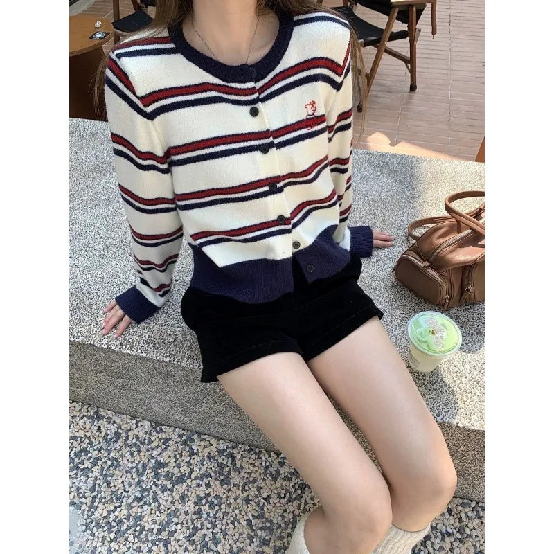 VILZSTUDIOS Cartoon Embroidery Thick Knitted Cardigan