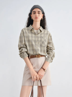 VILZSTUDIOS Retro Plaid Lapel Drop Sleeve Shirt