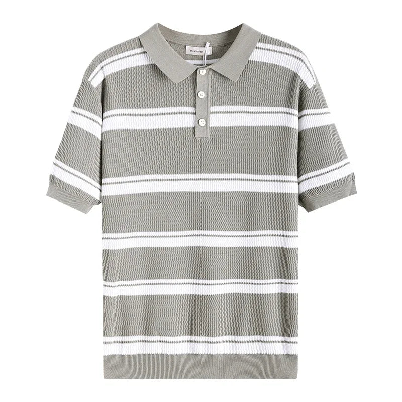 VILZSTUDIOS Striped Knit Short Sleeve T-Shirt