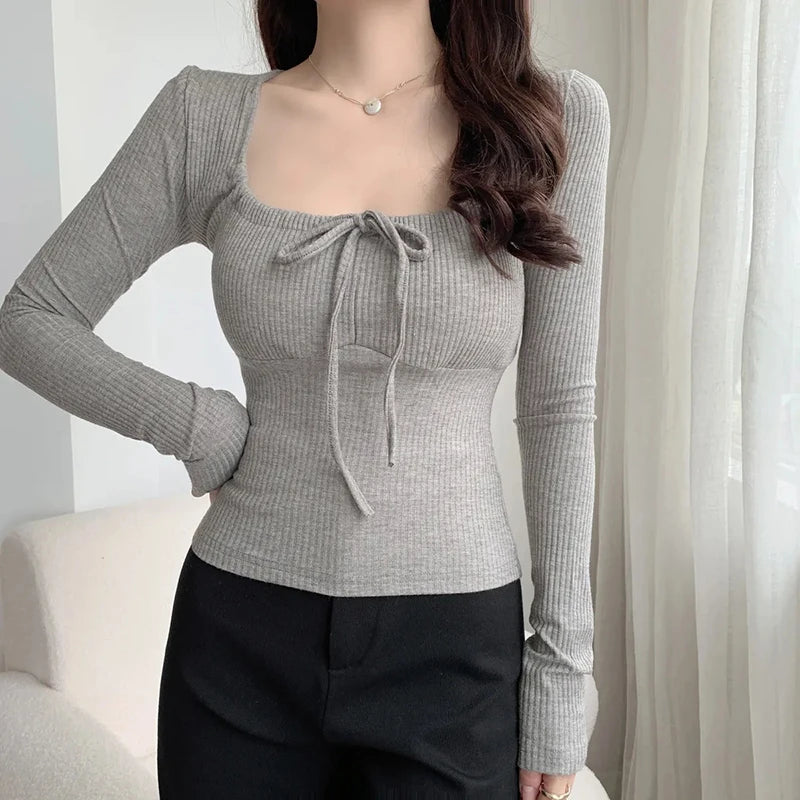VILZSTUDIOS Sweet Bow Lace Long Sleeve Top