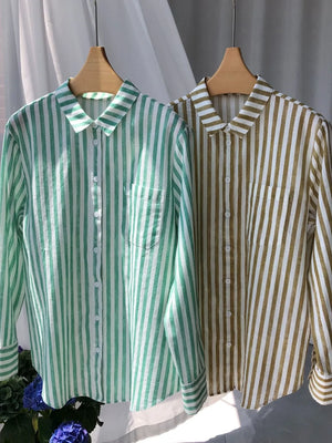 VILZSTUDIOS Striped Linen Long Sleeve Shirt
