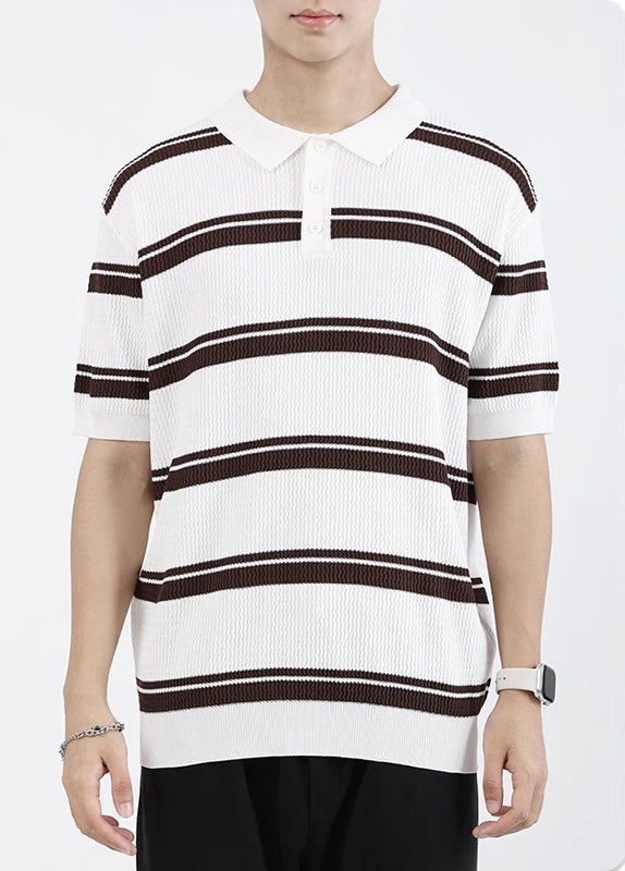 VILZSTUDIOS Striped Knit Short Sleeve T-Shirt