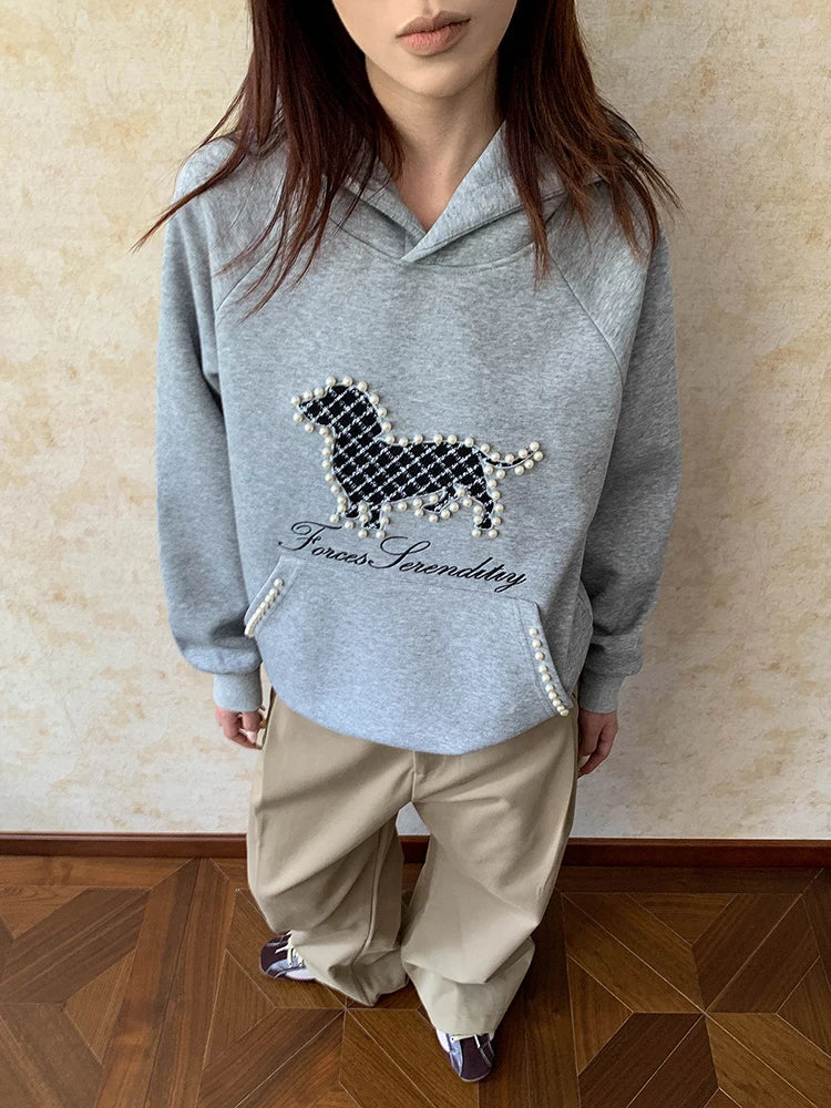 VILZSTUDIOS Pearl Embroidered Loose Fit Hoodie