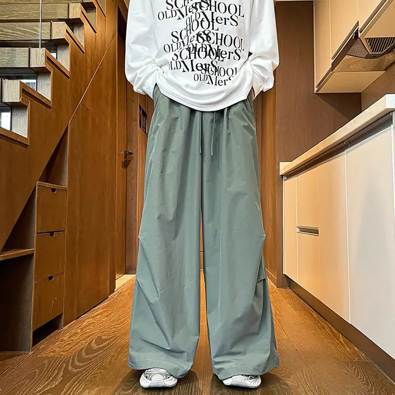 VILZSTUDIOS Solid Color Wide Leg Parachute Pants