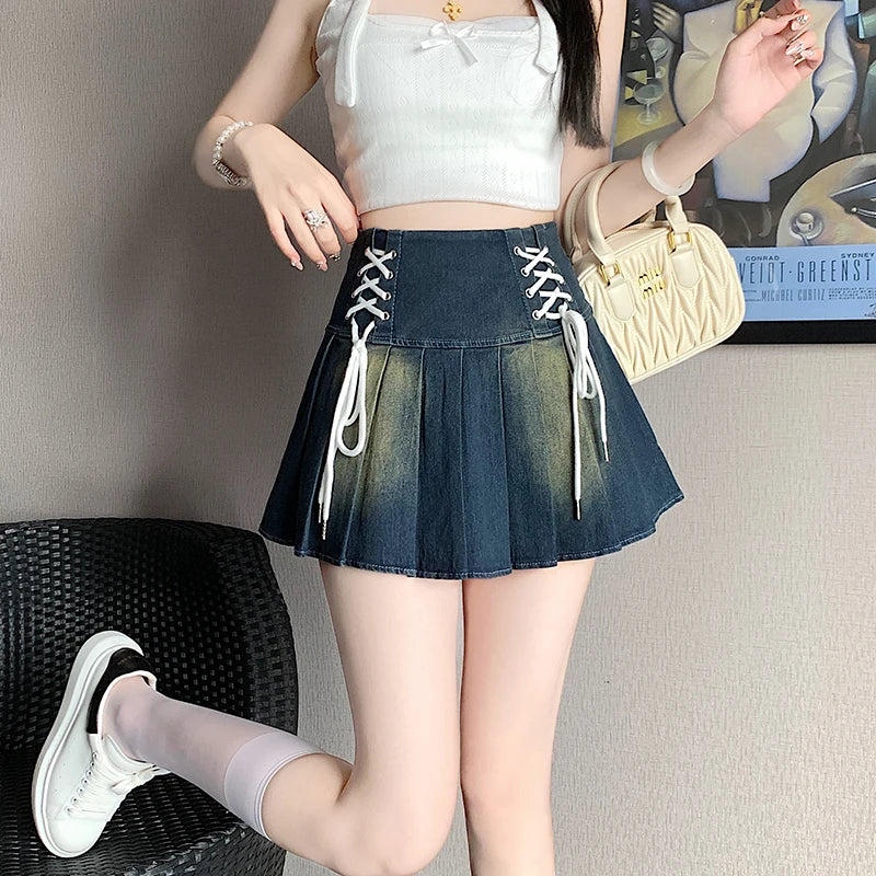 VILZSTUDIOS Vintage Pleated Denim Skirt