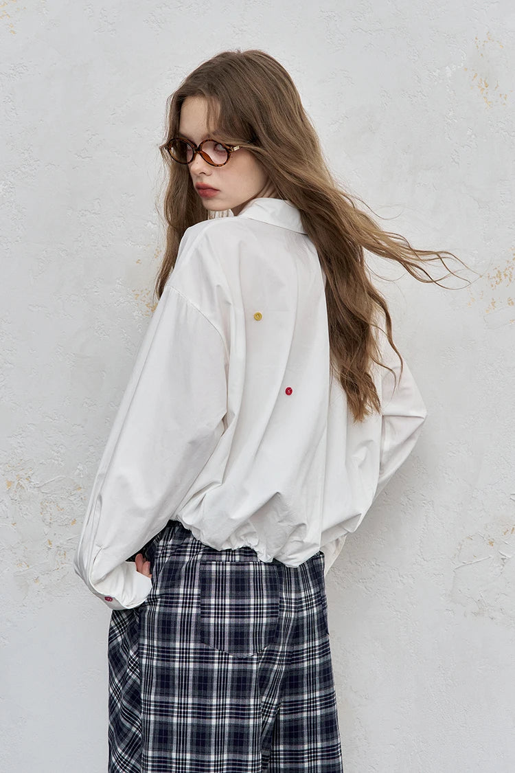 VILZSTUDIOS Stylish Loose Button Dots Shirt