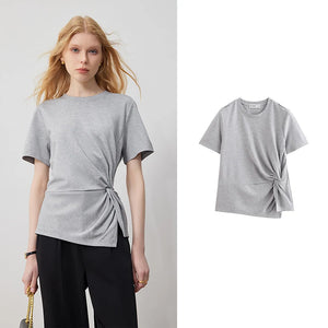 VILZSTUDIOS Pleated Tie Irregular Solid T-shirt
