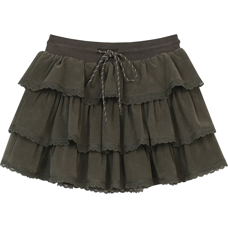 VILZSTUDIOS Y2K Lace Stitching A-Line High Waist Mini Skirt