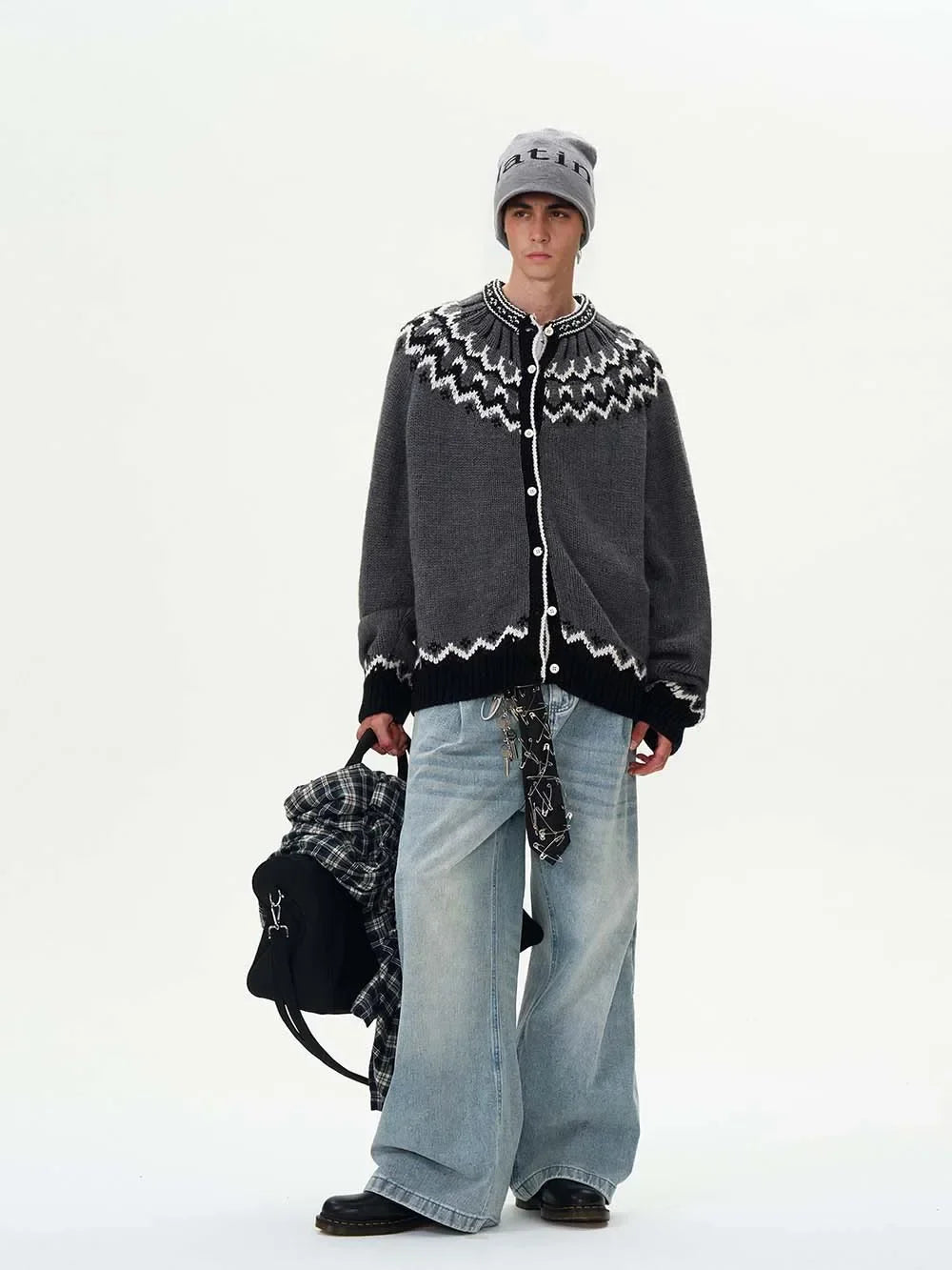VILZSTUDIOS Velvet Contrast Knit Cardigan Sweater