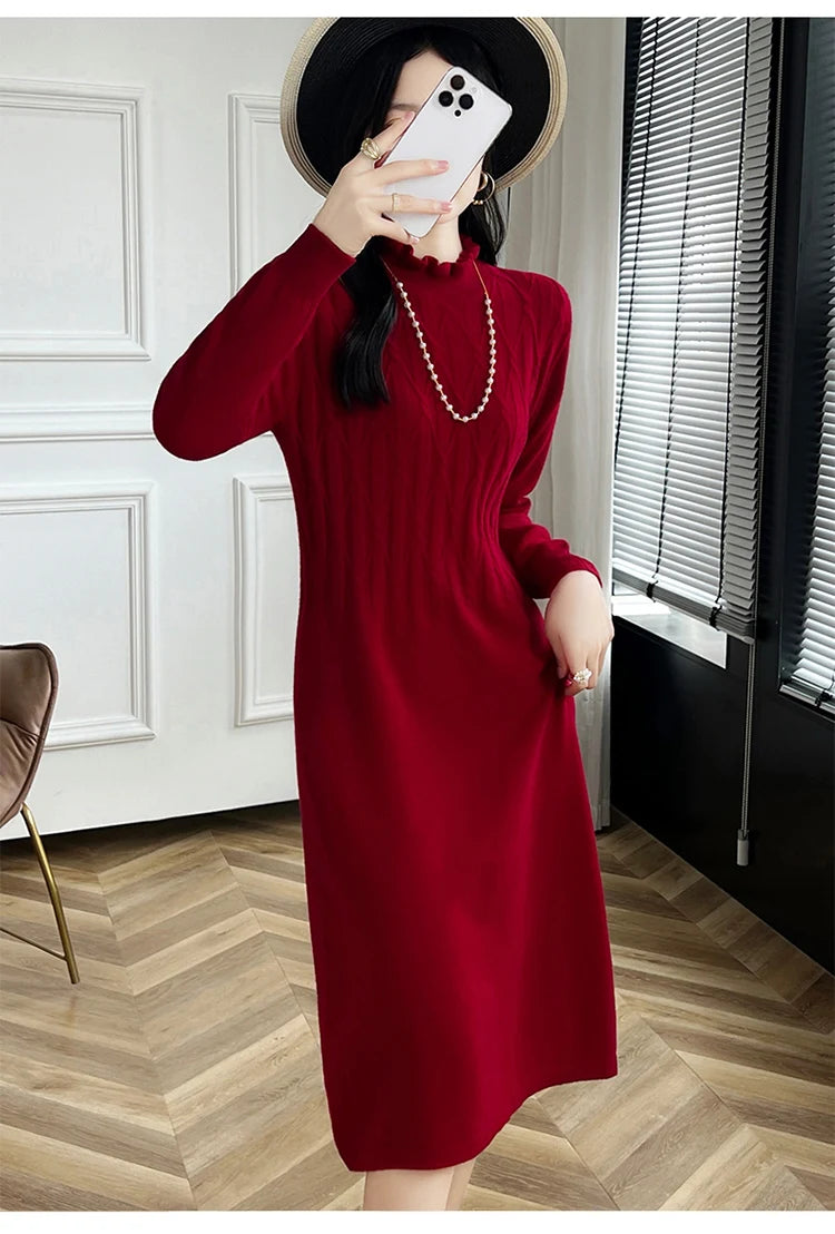 VILZSTUDIOS Cozy Wool High Neck Knitted Midi Dress