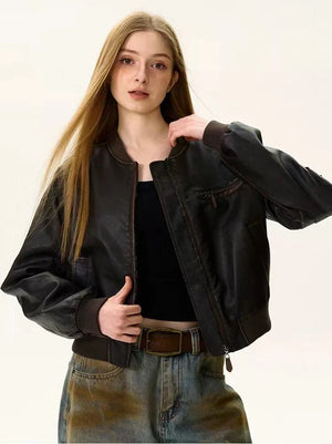 VILZSTUDIOS Vintage Brown PU Leather Jacket