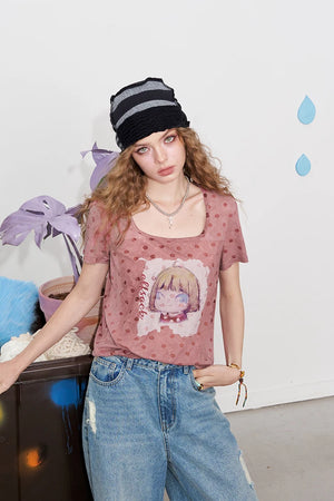 VILZSTUDIOS Polka Dot Cartoon Print T-Shirt