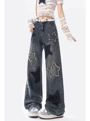 VILZSTUDIOS Vintage Star Patch Loose Wide Jeans