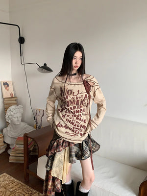 VILZSTUDIOS Beige Cut Out Letter Print Top