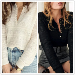 VILZSTUDIOS Chic Hollowed Jacquard Knit Sweater