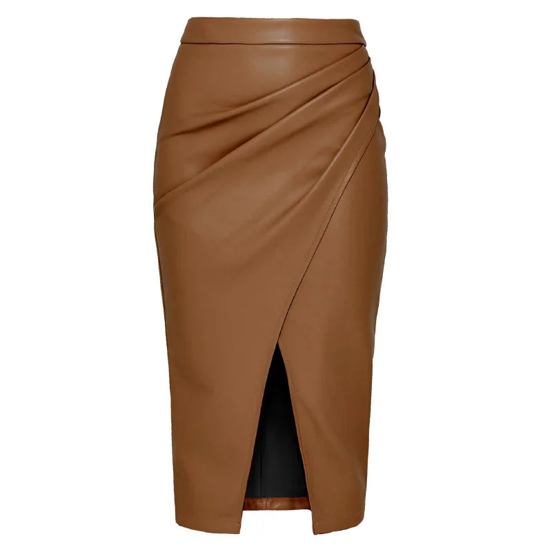 VILZSTUDIOS Elegant High Waist Black Leather Skirt