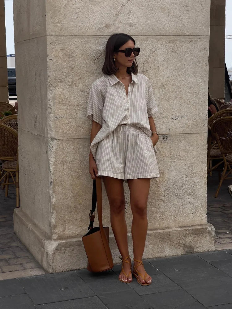 VILZSTUDIOS Casual Striped Linen Cotton Shirt