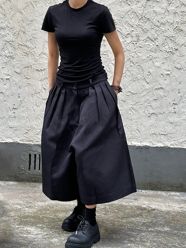Black Baggy Pleated Front High Pants