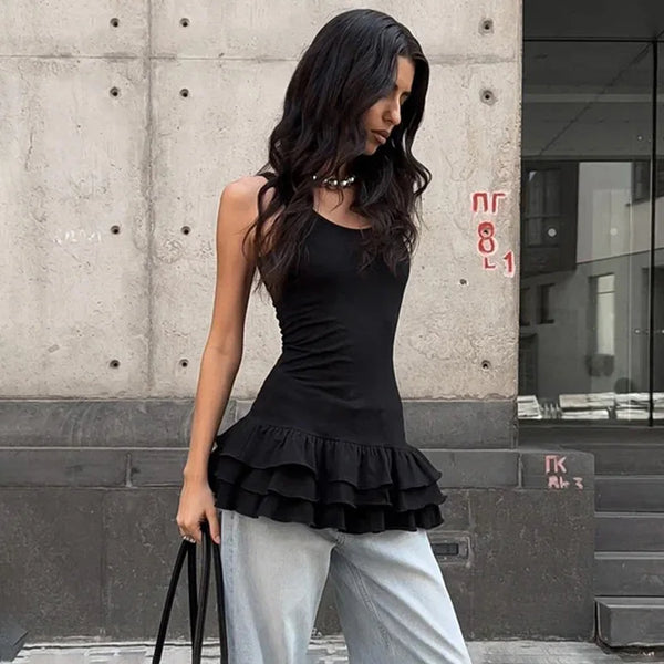 Ruffled Sleeveless Slim Fit Top