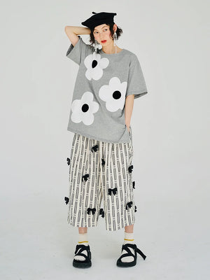 VILZSTUDIOS Gray Cotton Applique Short-Sleeved T-Shirt