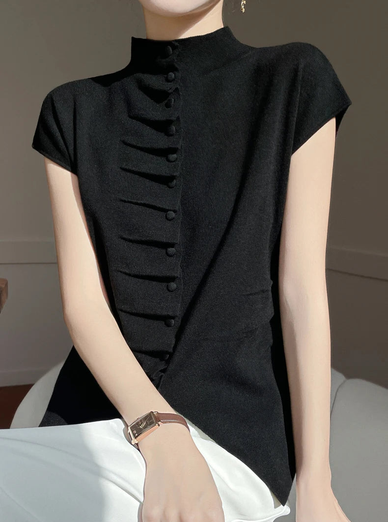 VILZSTUDIOS Luxurious Chinese Style Wool Blouse