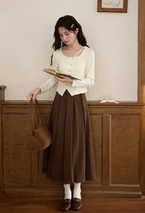 VILZSTUDIOS Apricot Elegant Metal Button Slit Cardigan