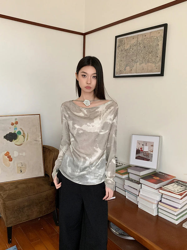 Ink Wash Gilded Droopy Collar Top