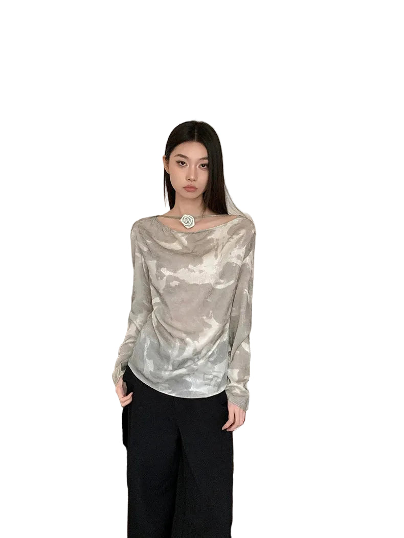 VILZSTUDIOS Ink Wash Gilded Droopy Collar Top