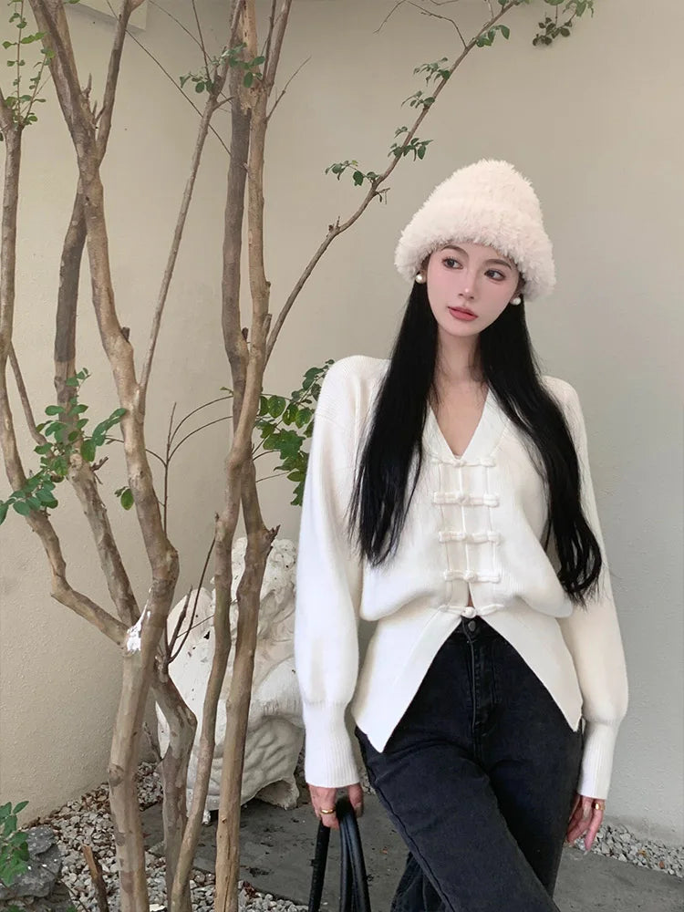VILZSTUDIOS Chic Vintage Chinese Style Knitted Cardigan