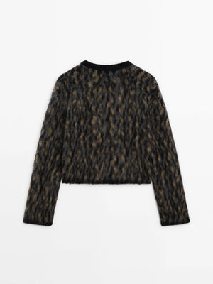 VILZSTUDIOS Fuzzy Leopard Print Cardigan