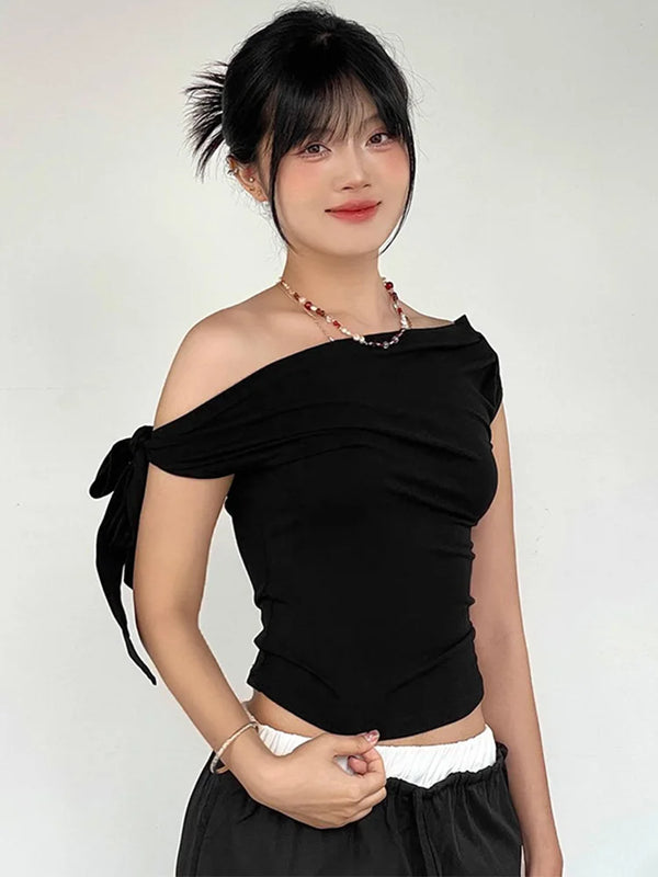 Chic Twist Tie Asymmetric Crop Top
