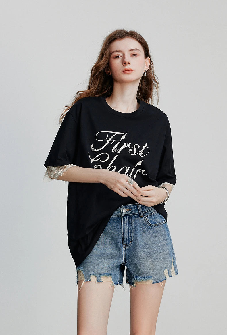 VILZSTUDIOS Stylish Short Lace Sleeve T-Shirt