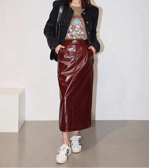 VILZSTUDIOS Shiny Patent Leather High Waist Maxi Skirt