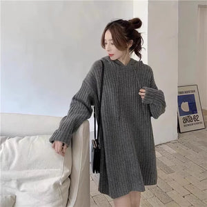 VILZSTUDIOS Cozy Wool Knitted Hooded Mini Dress