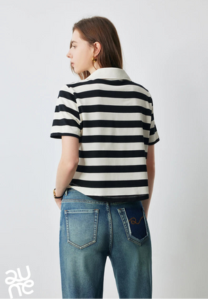 VILZSTUDIOS Stylish Women Polo Collar Letter T-Shirt