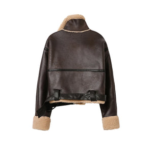 VILZSTUDIOS Thick Faux Leather Belted Biker Jacket