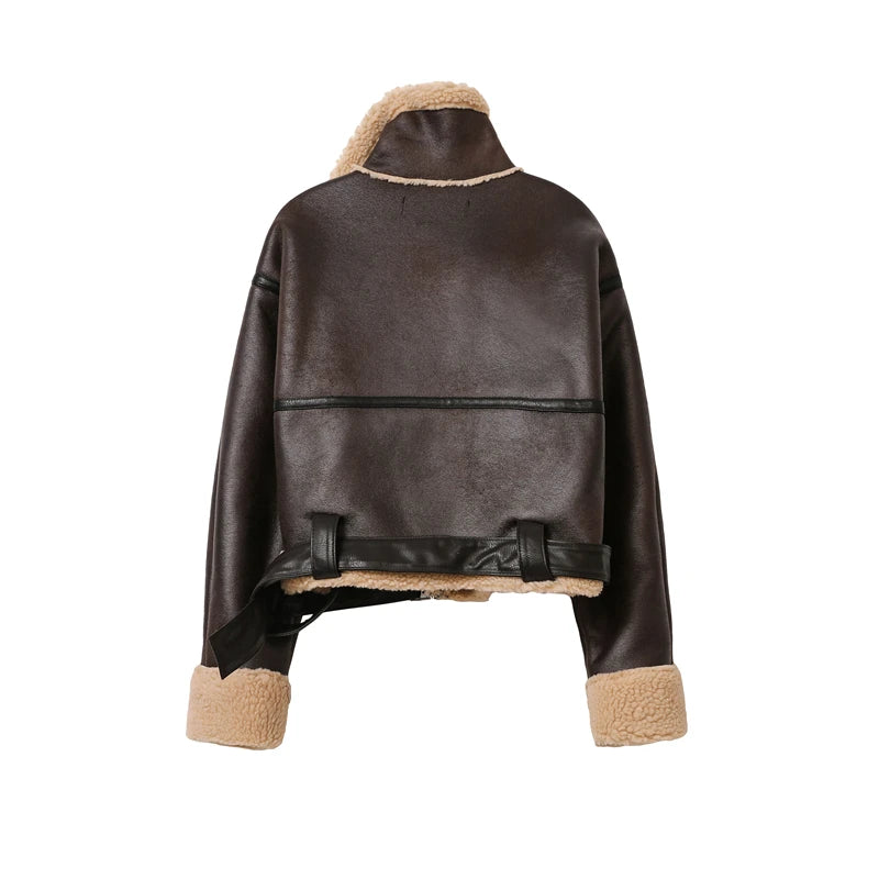 VILZSTUDIOS Thick Faux Leather Belted Biker Jacket