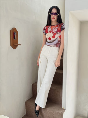 VILZSTUDIOS Fruit Cake Print Mesh T-Shirt