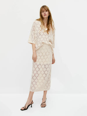 VILZSTUDIOS Ethereal Flowy Crocheted Slim Fit Skirt.