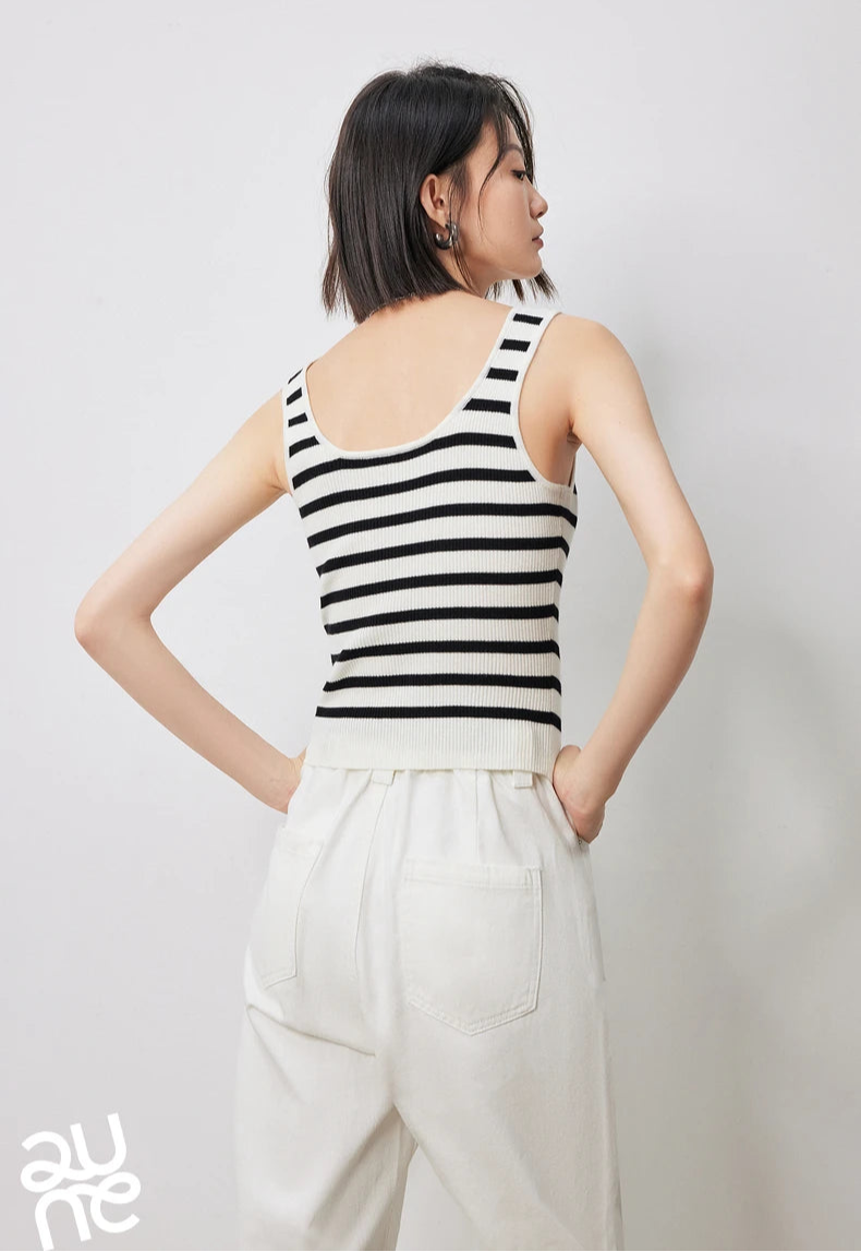 VILZSTUDIOS Striped U Neck Knitted Tank