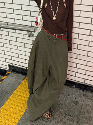 VILZSTUDIOS High Quality Military Green Curved Pants