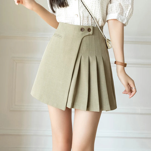 Chic Korean High Waist Pleated Skirt
