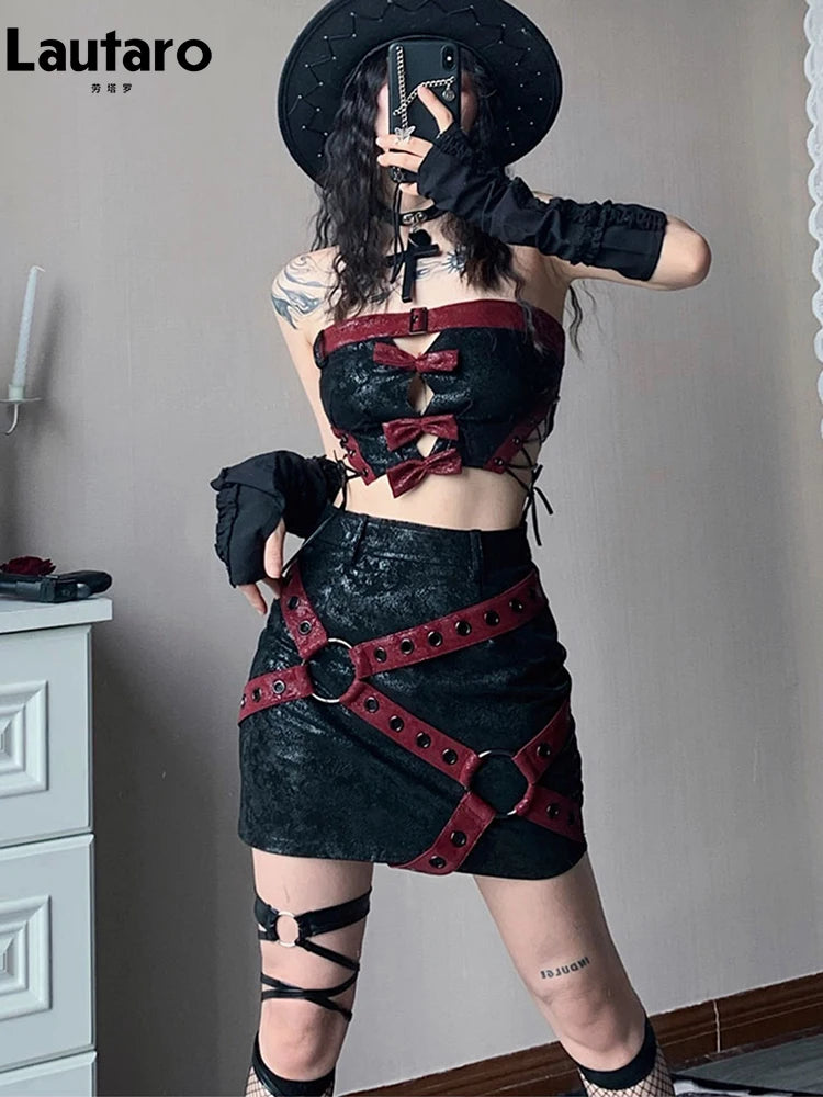 VILZSTUDIOS Cool Red & Black Patchwork Skirt
