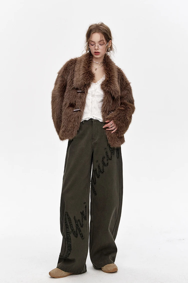 VILZSTUDIOS Cozy Lace Stitched Velvet Wide Leg Jeans