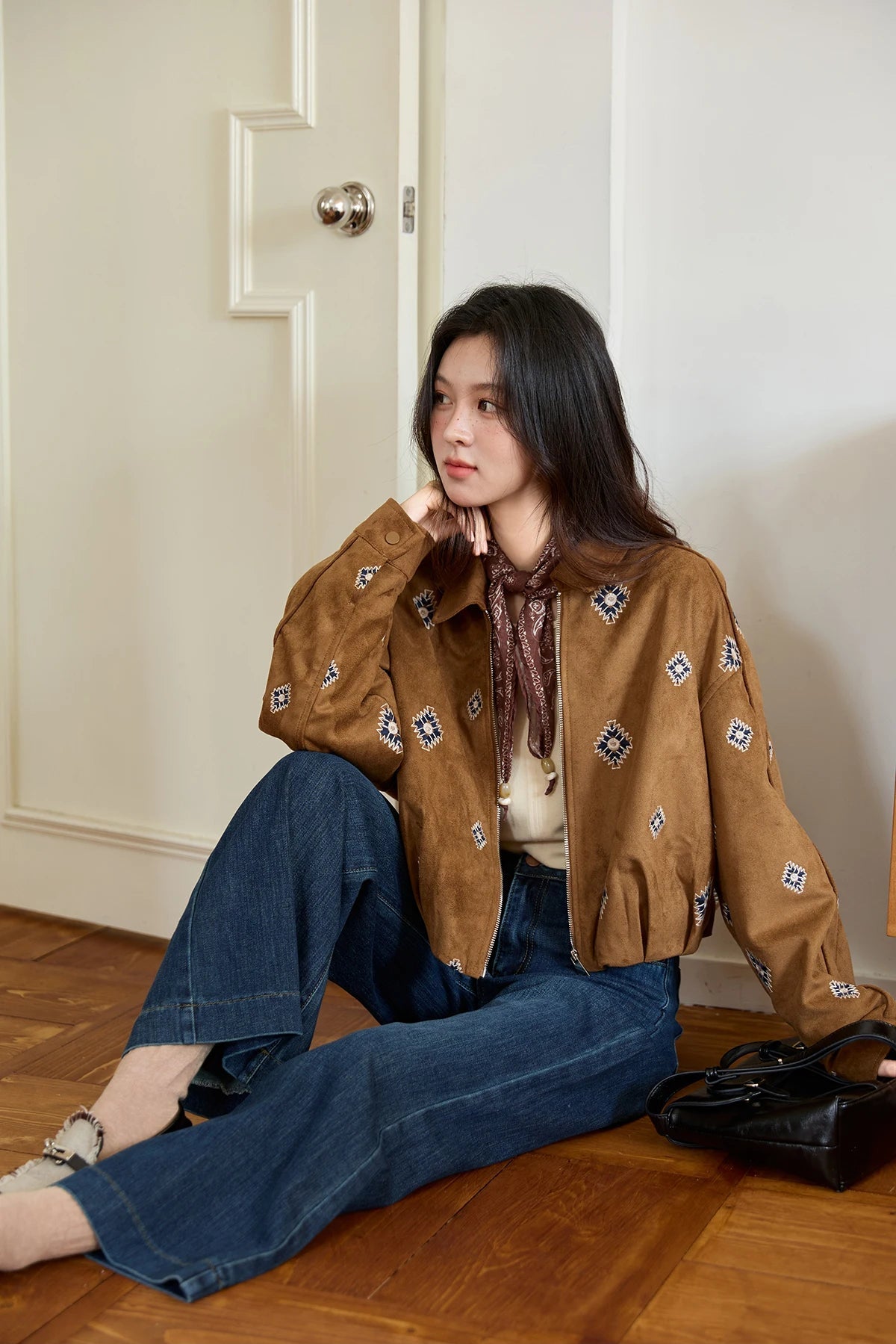 VILZSTUDIOS Brown Embroidered Retro Jacket