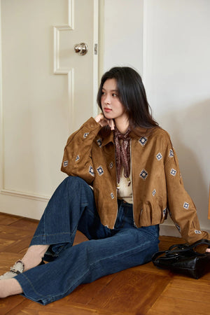 VILZSTUDIOS Brown Embroidered Retro Jacket